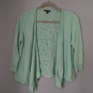 Light Mint Green Cardigan with Lace back Buttonless 3/4 Sleeves